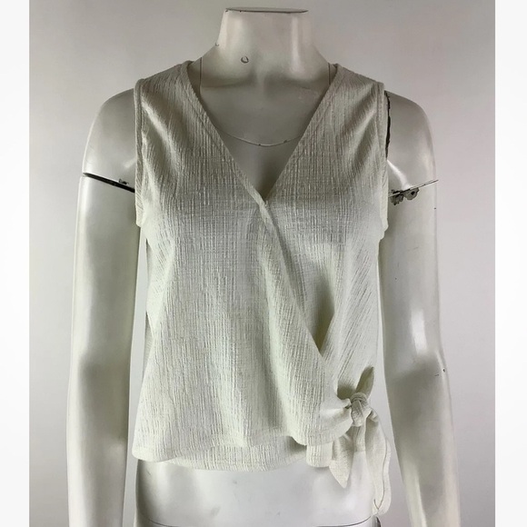 Madewell Sz M Tie Front Cropped Tank Top Cream Cotton Polyester V Neck Style - Picture 1 of 6